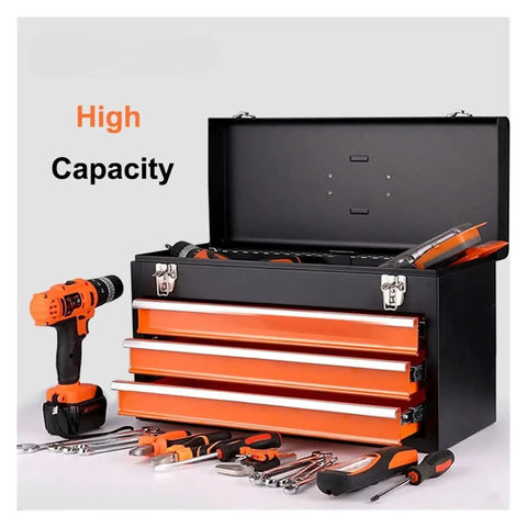 Kickass Iron Drawer Organizer Built As A Steel Parts Box With Low Friction Casters And Desktop Sorting Trays shown with tools.