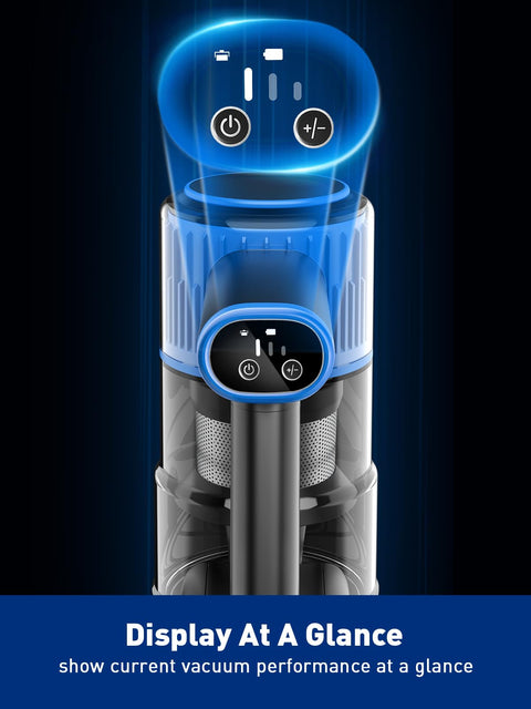 Cordless Vacuum Cleaner With 8 In 1 Versatility displaying LED screen for modes and power status
