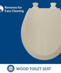 Durable Wood Toilet Seat With Easy Clean Hinges Round Bone Finish Made In USA Easy Release For Deep Cleaning Smooth Contours