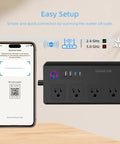 Badass Smart Power Strip With Matter Tech Works With Alexa Google Home Apple Homekit Individual Outlet Switches 4 Ac Outlets And 4 Usb Ports Pd 20W Lightning Fast Charging Desk Hub for easy setup with phone scanning QR code.