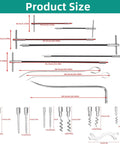 Pro Grade 23 Piece Packing Extractor Kit With Stainless Steel Removable Tips, shown with tool measurements for size reference