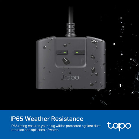 Rock Solid Outdoor Smart Plug With Dual Independently Controlled Outlets And Hella Reliable IP65 Weather Resistance showing two plugs with water droplets.