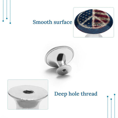 Tie Dye Peace Sign American Flag Pattern Round Cabinet Knobs 2-Piece Set with smooth crystal glass and deep hole thread