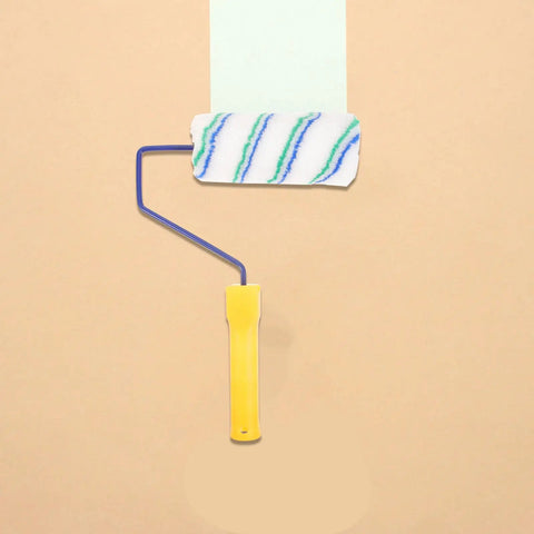 Portable Handheld Paint Roller With Removable Handle For Walls Ceilings And Furniture Lightweight Build, foam cover with a yellow handle.