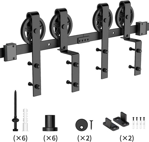 Hard Wearing Sliding Barn Door Track Hardware Kit For Tight Spaces Black Powder Coated 6mm Carbon Steel With Ultra Quiet Rollers And Bypass Option