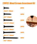170 Piece Wood And Drywall Screw Set With 6 Sizes Flat Head Self Tapping Black Screws For Wood And Drywall Ideal For DIY Home Renovation Kit