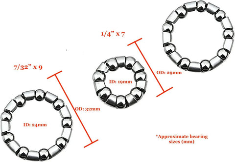 Rear Coaster Bearing Kit For Bikes Two Seven Thirty Second By Nine Bearings And One Quarter By Seven Bearing size comparison