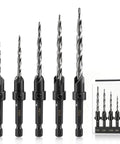 Kickstart Your Shop Projects With This 5 Piece High Speed Steel Countersink Drill Bit Set in various sizes with hex shank.