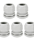 Five Pack PG29 Cable Glands, Adjustable 18-25mm, PA6 Nylon, IP68 Waterproof Connectors With Seals, White