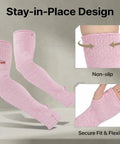 Heavy Duty Cut Resistant Arm Sleeves With Thumb Holes For Mechanics And Glass Handling Shielding Delicate Skin Straight Up Like Body Armor In Pink Pair view showing non-slip design and secure fit.