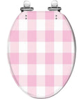 Toilet Seat Resin Waterproof for Bathroom in pink checkered pattern, suitable for elongated toilets.