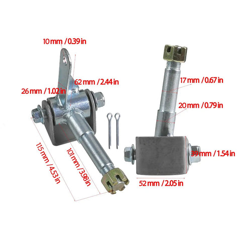 Image of the 6 Inch Front Wheel Hub and Steering Spindle Kit for Racing Go Karts Drift Trikes ATVs and Quad Buggies with measurements.