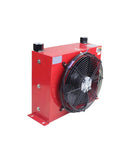 Red Aluminum Hydraulic Oil Cooler With Plate Fin Heat Exchanger Industrial Fan Cooler for high efficiency cooling, side view