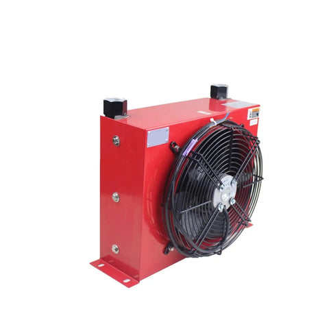 Red Aluminum Hydraulic Oil Cooler With Plate Fin Heat Exchanger Industrial Fan Cooler for high efficiency cooling, side view