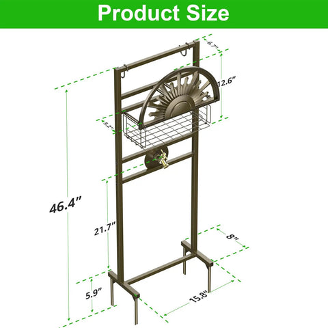 Diagram of Heavy Duty Garden Hose Holder With Brass Faucet Freestanding Hose Reel Stand dimensions and features
