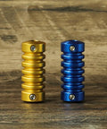 Gold and blue grips for Dual Rotary Tattoo Machine Kit For Beginners With Power Supply And Foot Pedal One Liner And One Shader Complete Set.