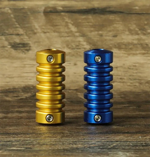 Gold and blue grips for Dual Rotary Tattoo Machine Kit For Beginners With Power Supply And Foot Pedal One Liner And One Shader Complete Set.