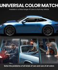 Car Scratch Remover Pen New Upgrade 2026 Easy To Use Touch Up Pen For Cars Portable Auto Paint Repair For Minor Scratches And Paint Wear Blends With Your Vehicle Finish product image showing usage on various colored vehicles in workshop.