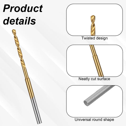 Twisted design of 10 Pack Mini Twist Drill Bit Set 0.6mm To 2.2mm Titanium Coated High Speed Steel Micro Drill Bits