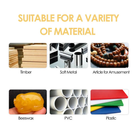 Image showing suitable materials for Top-Notch Extra Long High Speed Steel Drill Bit Set for Woodworking, including timber and soft metal.
