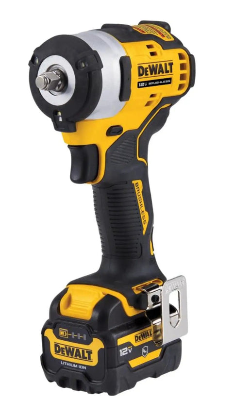 12V Max 3/8 Inch Cordless Impact Wrench Kit with brushless motor and lithium-ion battery for quick automotive tasks.