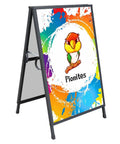 Heavy Duty Slide In A Frame Sidewalk Sign 24x36 Inches Double Sided Steel Frame Only Easy Poster Change Top To Bottom Or Bottom To Top For Corrugated Plastic Posters Black with colorful parrot design.
