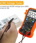 BT-39K Digital Multimeter With Case Pro Grade 4000 Count Volt Ohm Amp Tester measuring AC voltage from power strip