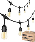 Outdoor String Lights 150 Ft LED Shatterproof Patio Lighting With 50 Waterproof Bulbs 2 Pack hanging in backyard setup
