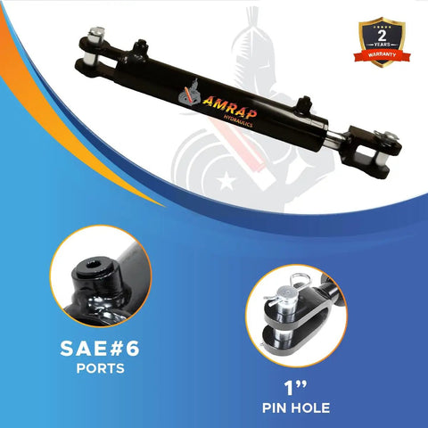 Beefy Built To Last 2x12 Hydraulic Cylinder With 2 In Bore And 12 In Stroke Double Acting Welded Clevis 3000 Psi Rating Retracted 22.25 In Extended 34.25 In SAE 6 Ports For Industrial Machinery, welded clevis end