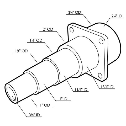 Two And A Half Inch To One Inch Rubber Vacuum Hose Adapter For Dust Collection Systems diagram showing different connection sizes