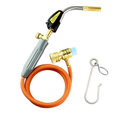 Self Ignition Propane Soldering Torch With Mapp Gas Brass Head Adjustable Swirl Flame One Touch Ignition 5ft Hose Belt Hook