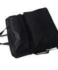 Rugged Solar Panel Carrying Case For Camping And RV Travel With 600D Oxford Fabric Scratch Proof Portable Bag, black, showing side view.