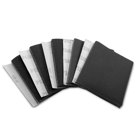 Assorted 1/4 Sheet Sandpaper Set With 80 120 180 240 320 Grits For Wet Dry Palm Sanders Silicon Carbide Hook And Loop Or Clip On