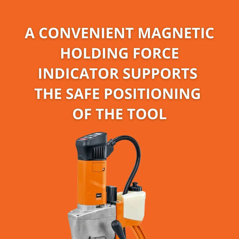 Built Tough Portable Magnetic Drill Unit With A Rock Solid Grip And Smooth Variable Speed Control For Effortlessly Crushing Two Inch Annular Steel Cuts On Any Active Job Site with magnetic holding indicator
