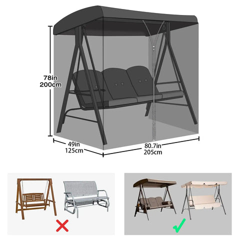 Three Person Patio Swing Mosquito Netting With Zipper Opening Waterproof Roof Tent And Polyester Mesh Screen Rectangle Netting Curtain for Outdoor Lounging
