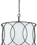 Monica 3 Light Chandelier In Oil Rubbed Bronze With White Shade And Frosted Glass Diffuser, modern rustic ceiling light