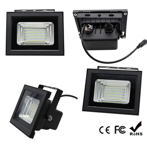 JUDYSSY Outdoor Remote Solar Flood Lights Led Solar Panels with Charging Indicator, Dimmable Brightness, Ip66 Waterproof Solar Lights for Garden Garagege, showing LED light fixture from multiple angles.