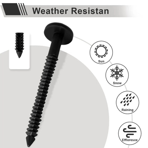 Contractor Grade 3 Inch Vinyl Shutter Fasteners With Reverse Barb Design Sunproof Black Shutter Spike Anchors close up view.