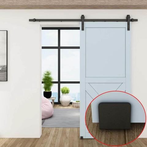 No-Drill Wall Mounted Sliding Barn Door Floor Guide U Shape Bottom Guide Adjustable For Door Thickness 1-3/8 To 1-3/4 Inches Durable Matte Black Steel installed on wall guiding barn door, protects floors.