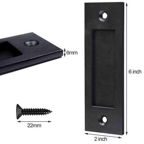 Finger Flush Pulls for Sliding Pocket Barn Door Handle Set, Recessed Rectangular Plate, Matte Black Finish, dimensions shown.
