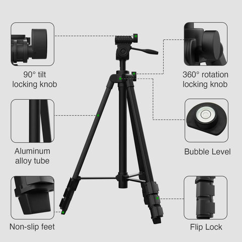55-Inch Lightweight Aluminum Laser Level Tripod with Bubble Level, Quick Release Plate, 1/4-20 Screw Mount, Aerospace Alloy