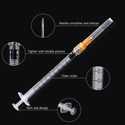 1ml Syringe With 25G 1Inch Needle In Blister Pack, Individually Sealed, Precise Dosing, Clear Large Graduation, Easy One Hand Plunger