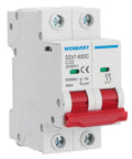 Front view of DC Miniature Circuit Breaker DZ47-63Z 500V 2 Pole 32A for Battery Banks and Solar PV Systems, DIN Rail Mount