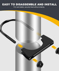 Diagram of Heavy-Duty 5.0 Inch Exhaust Clamps Set installation on pipe, showing rust-proof black saddle-style U-bolt clamps.