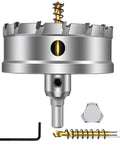 8 Piece Beefy TCT Hole Saw Kit For Hard Metal With Titanium Tipped Cutters And Pilot Drill Bit Includes Five Eighths Inch To Two And Three Eighths Inches Size Range 16 To 60 Millimeters For Metal Stainless Steel Iron Wood Plastic close-up