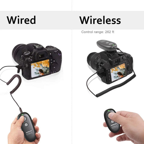Comparison of wired and wireless modes for Wireless Shutter Remote Control For EOS RP R6 R5 5D Series 7D Series 6D II And More