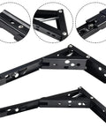 Close-up of Two Pack Folding Shelf Brackets Black Heavy Duty Steel Collapsible Hinges 14 Inch shown in detail.