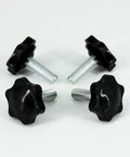Heavy Duty M8 Star Knobs 4 Pack Solid Steel Core Handles For Patio Umbrella Base, black plastic knobs with metal screws.