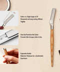 Get Your Brows In Tip Top Shape With This Manual Eyebrow Shaper Trimmer Featuring A Wooden Handle And Safety Mesh Guard For Dead On Facial Hair Removal For Men And Women Plus Stainless Steel Refills, showing ergonomic handle and protective net cutter.