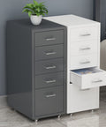 Lockable Five Drawer Metal File Cabinet For Legal And A4 Documents, Fully Assembled Office Storage Solution in gray and white